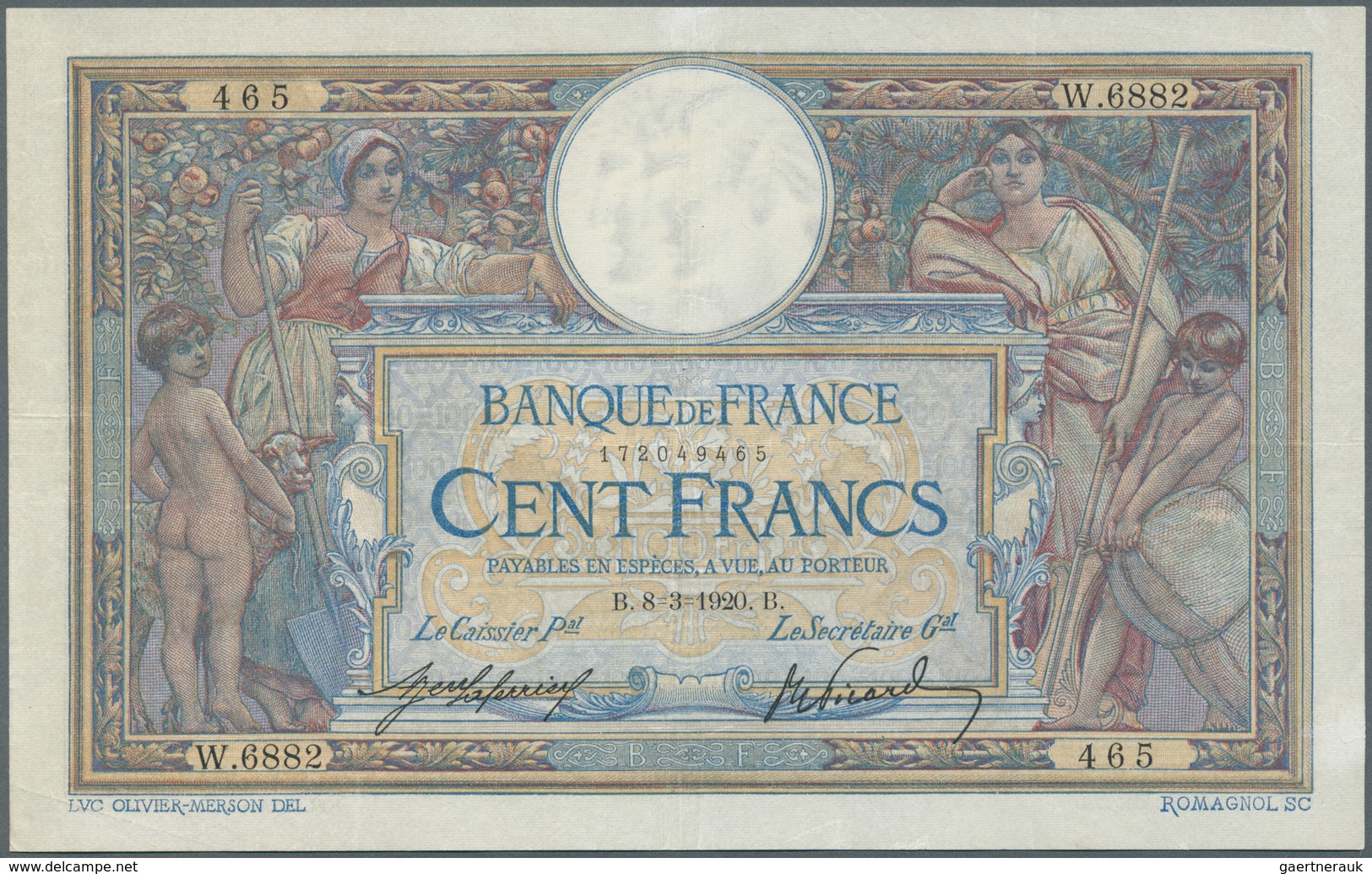 France / Frankreich: 100 Francs 1920 P. 71a, With Earlier Date, Paper Still With Crispness And Prett - 1955-1959 Sobrecargados (Nouveau Francs)