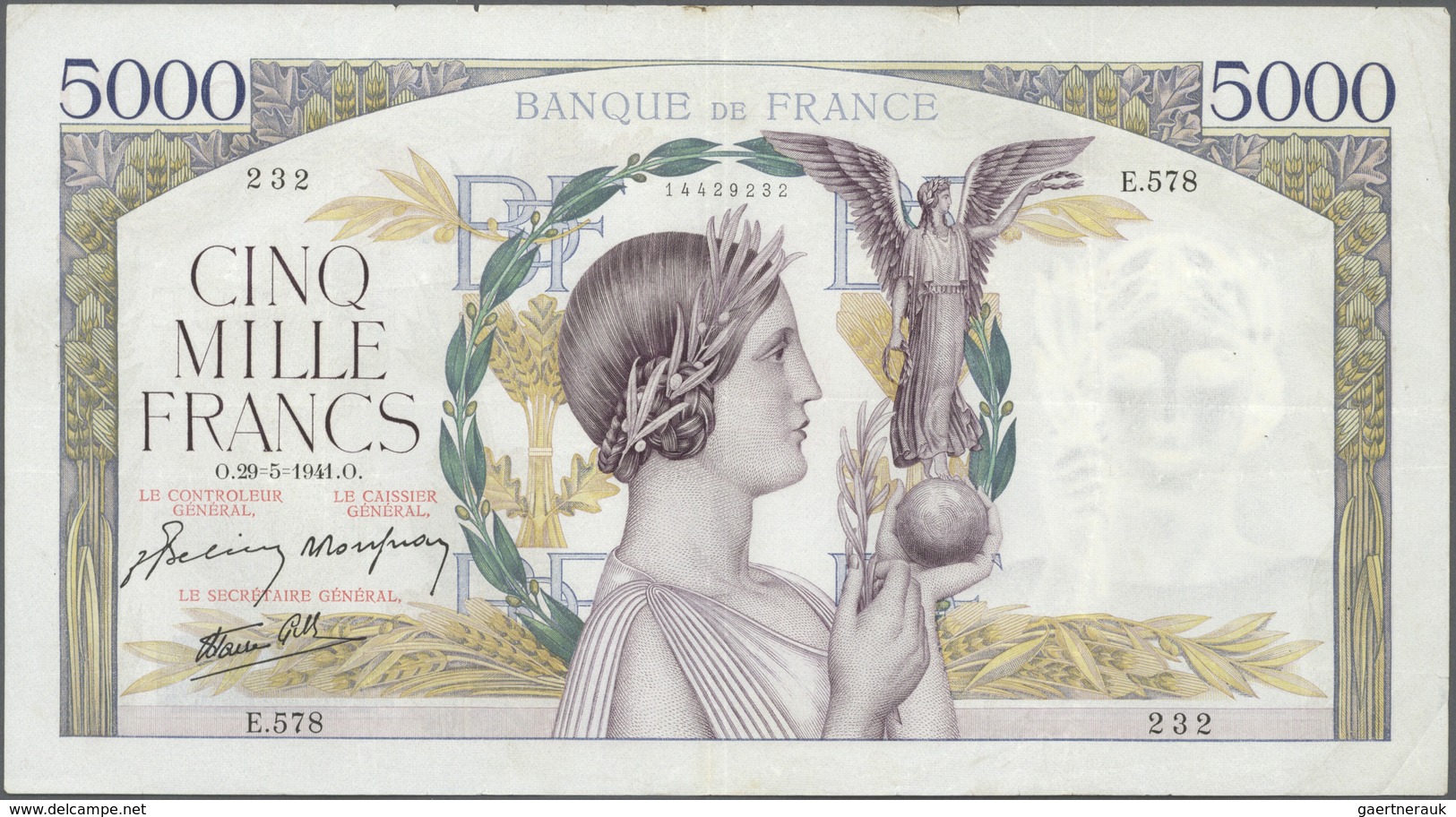 France / Frankreich: Set Of 22 Notes 5000 Francs 1939-43 "Victoire" P. 97, All Notes Used With Folds - 1955-1959 Sovraccarichi In Nuovi Franchi