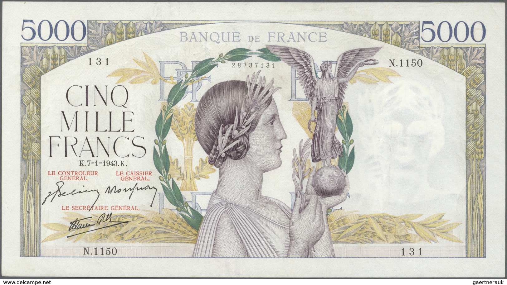 France / Frankreich: Set Of 22 Notes 5000 Francs 1939-43 "Victoire" P. 97, All Notes Used With Folds - 1955-1959 Sovraccarichi In Nuovi Franchi