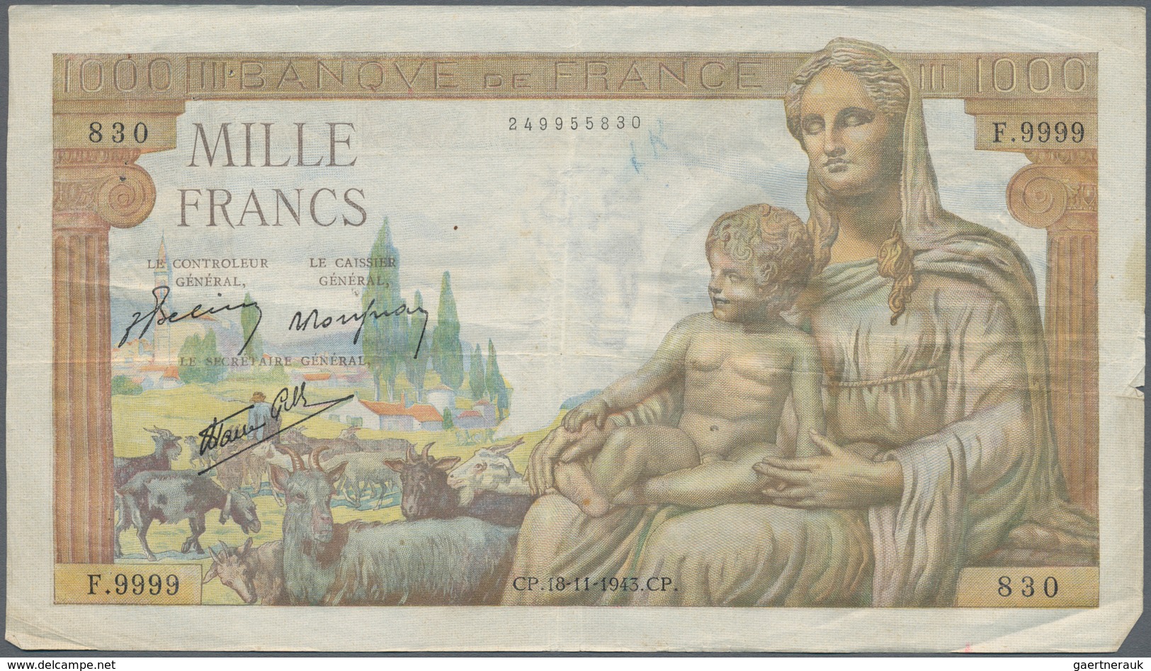 France / Frankreich: Set Of 30 Notes 1000 Francs "Demeter" 1943 P. 102, All Notes A Bit Stronger Use - 1955-1959 Sobrecargados (Nouveau Francs)