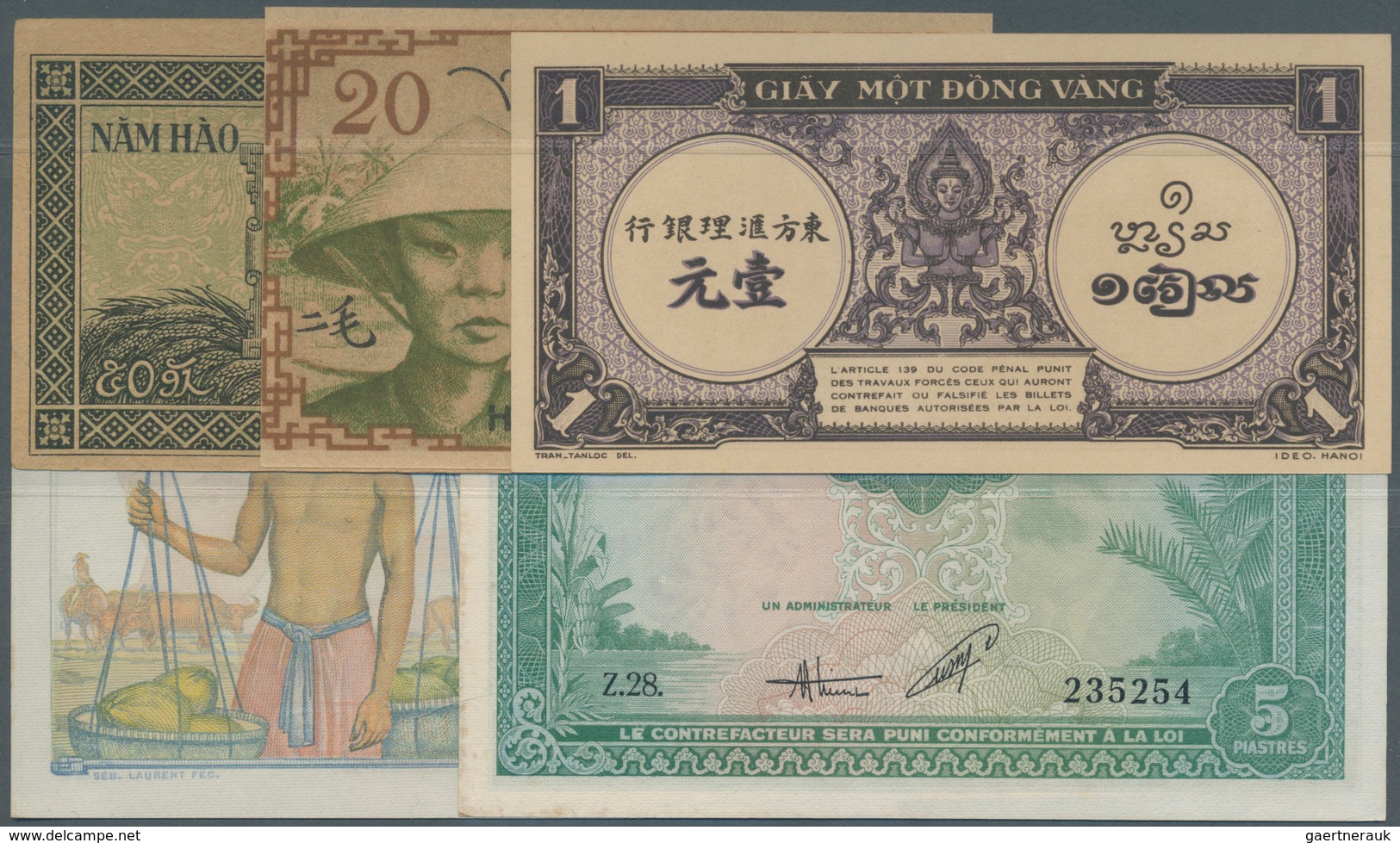 French Indochina / Französisch Indochina: Set Of 6 Banknotes Containing 1 Piastre ND P. 59 (UNC), 20 - Indochina