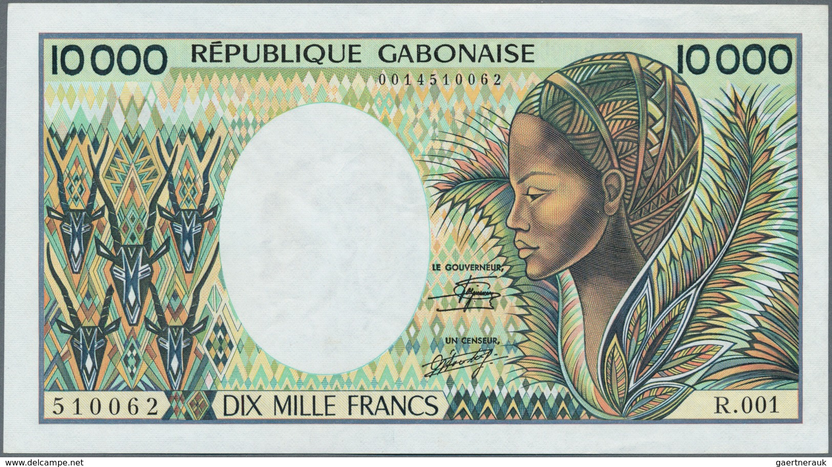 Gabon / Gabun: Set Of 2 Notes Containing 5000 & 10.000 Francs ND(1974) P. 6, 7, Very Colorful Notes, - Gabon