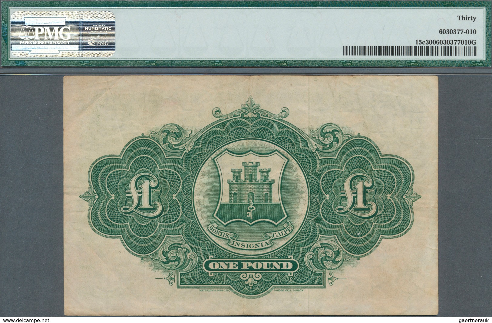 Gibraltar: 1 Pound 1954, P.15c, Lightly Toned Paper And A Few Folds, PMG Graded 30 Very Fine - Gibilterra