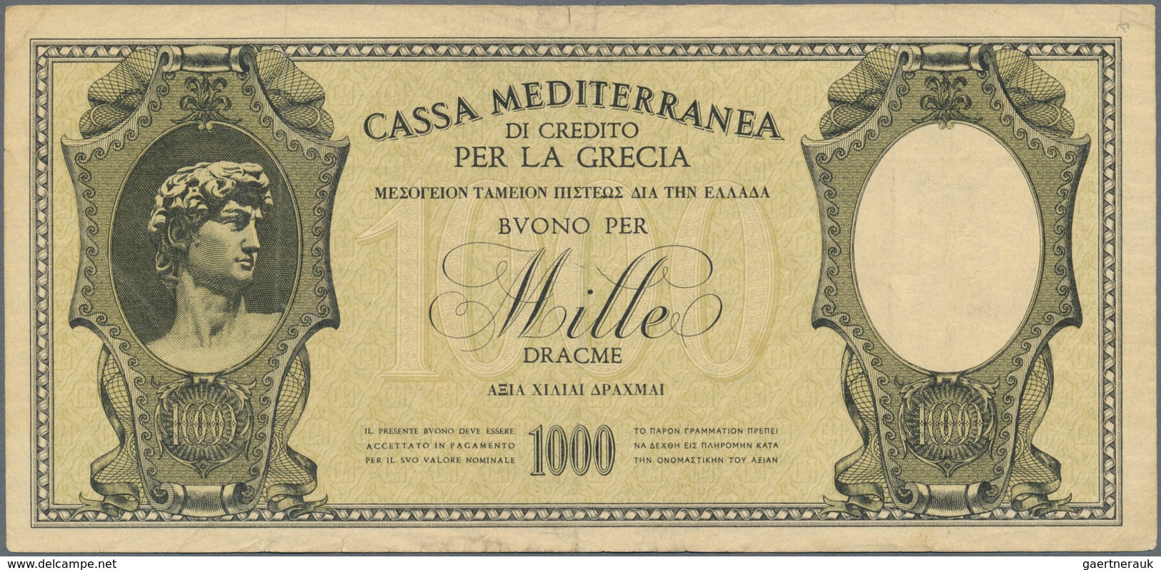 Greece / Griechenland: Italian Occuppation WWI 1000 Drachmai 1941 P. M6 Used With Some Vertical Fold - Grecia