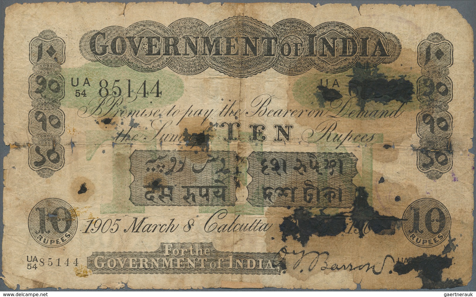 India / Indien: Government Of India 10 Rupees 1905 CALCUTTA Issue P. A8, Very Strong Used With A Lot - India