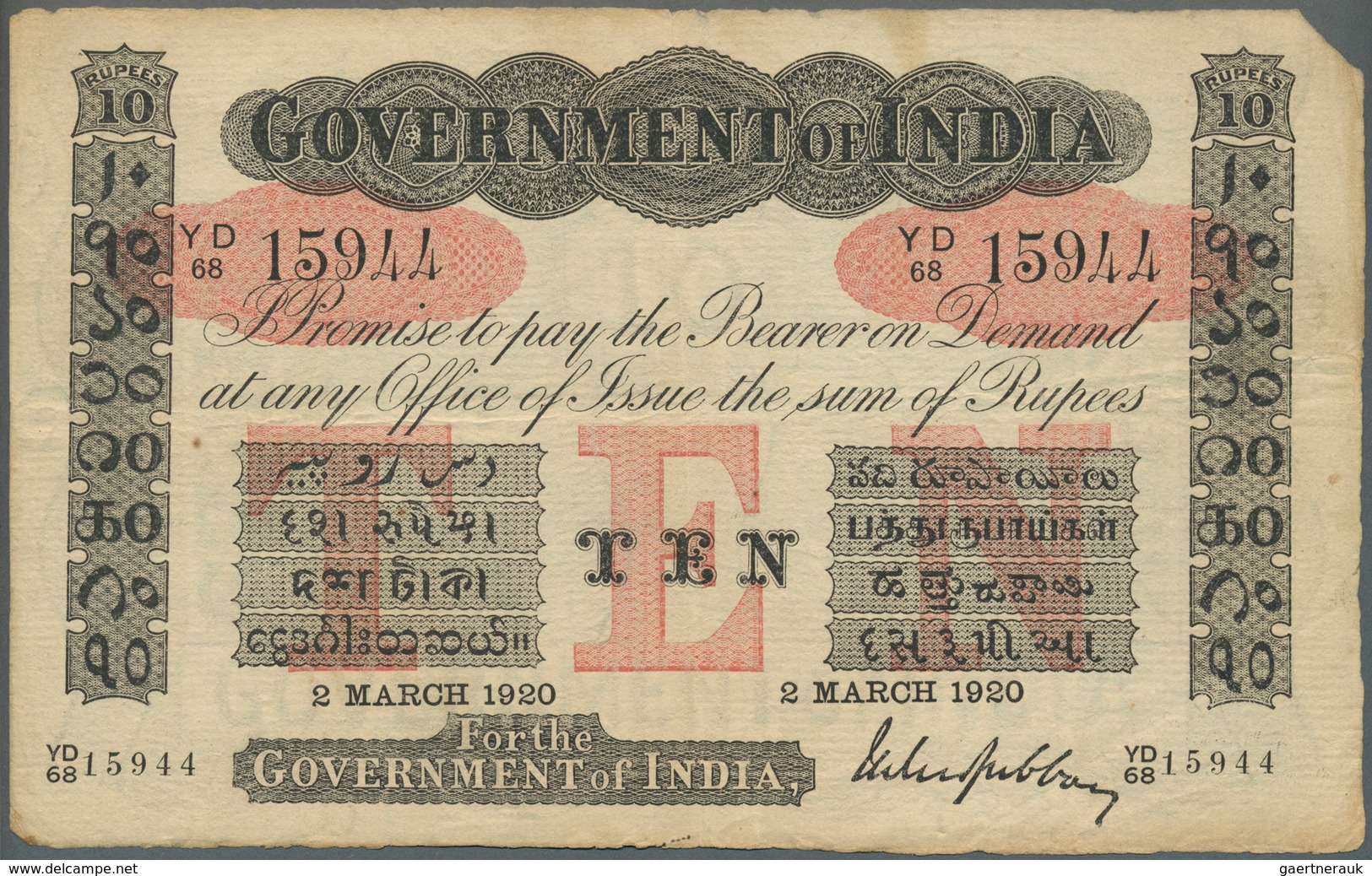 India / Indien: Government Of India 10 Rupees 1920 P. A10, Vertically And Horizontally Folded, No Ho - India