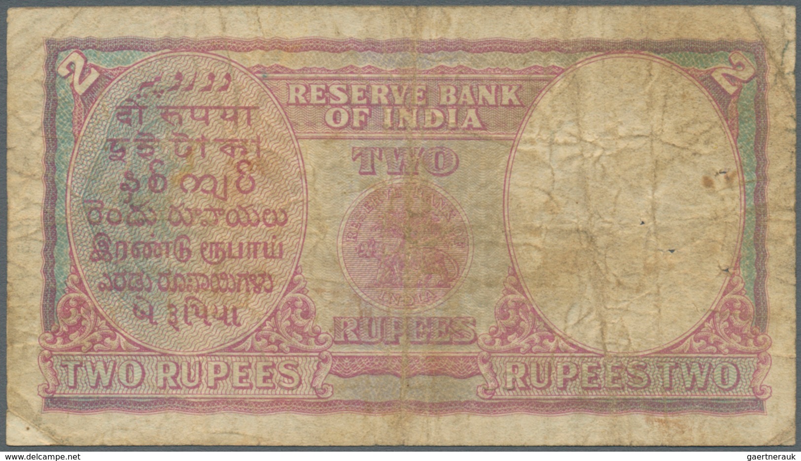 India / Indien: 2 Rupees ND P. 17b, Portrait KGVI Sign. CD, Used With Folds And Stain In Paper, Pinh - India