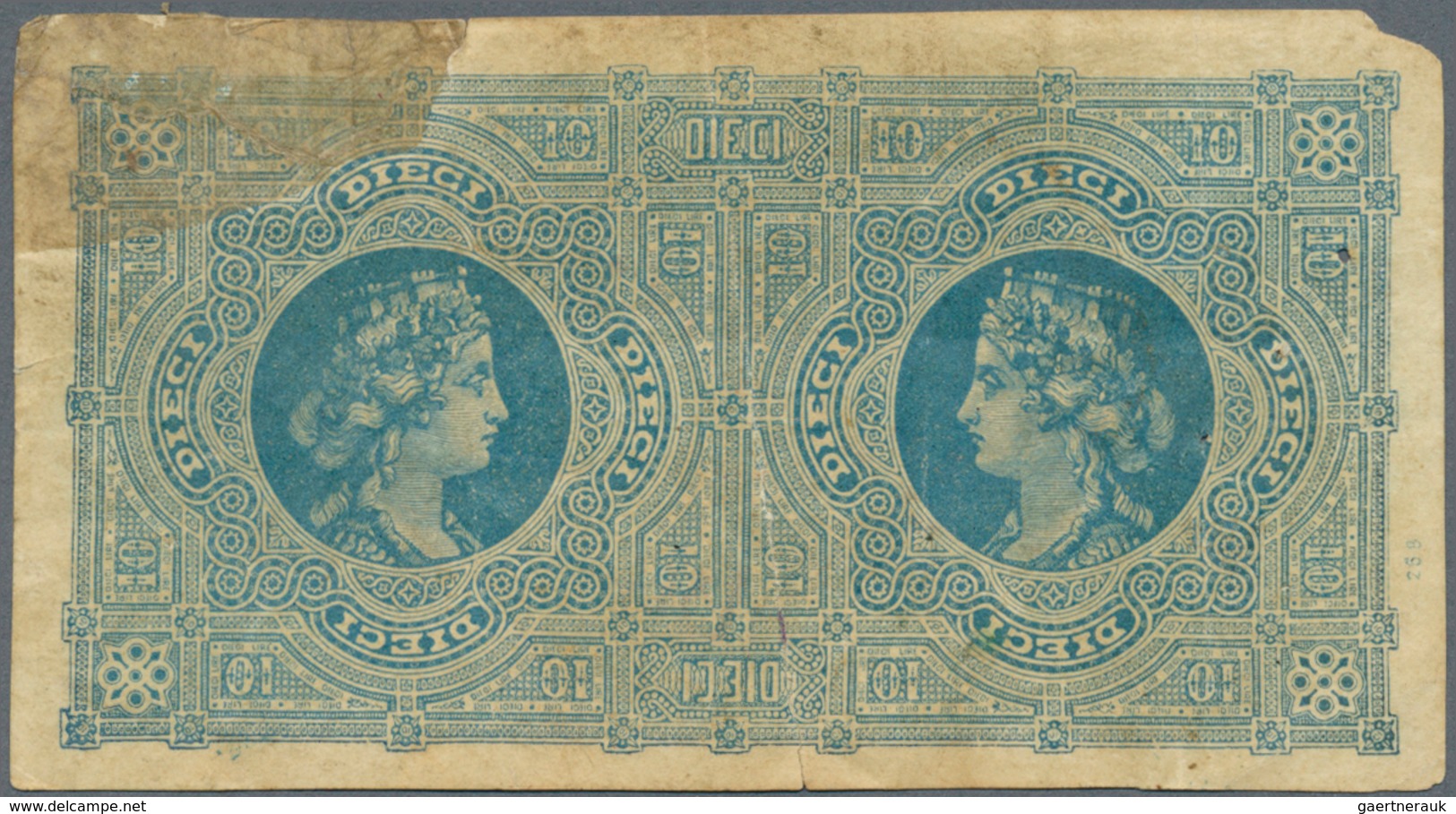 Italy / Italien: Rare Contemporary Forgery Of Biglietto Consorziale 10 Lire 1874 P. 5(f), Marked Sev - Andere & Zonder Classificatie