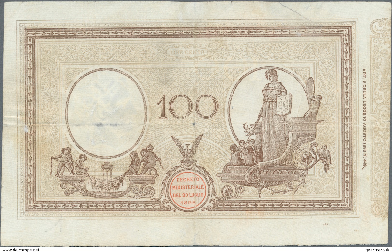 Italy / Italien: Set Of 3 Notes 100 Lire 1905/19/20, All Notes Used With Folds, Light Stain, Two Of - Altri & Non Classificati