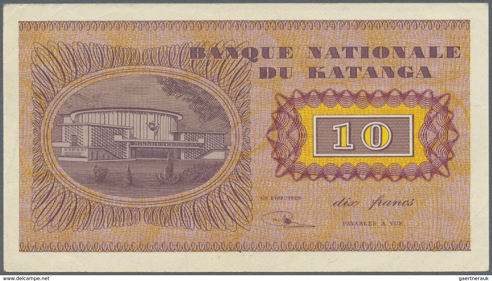 Katanga: 10 Francs 15.12.1960 P. 5, S/N FQ205568, Light Center Fold, Light Dints In Paper, No Holes - Otros – Africa