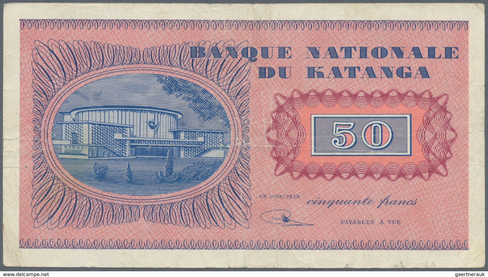 Katanga: 50 Francs 10.11.1960 P. 7, Banque Nationale Du Katanga, S/N EF271624, Used With Vertical An - Otros – Africa