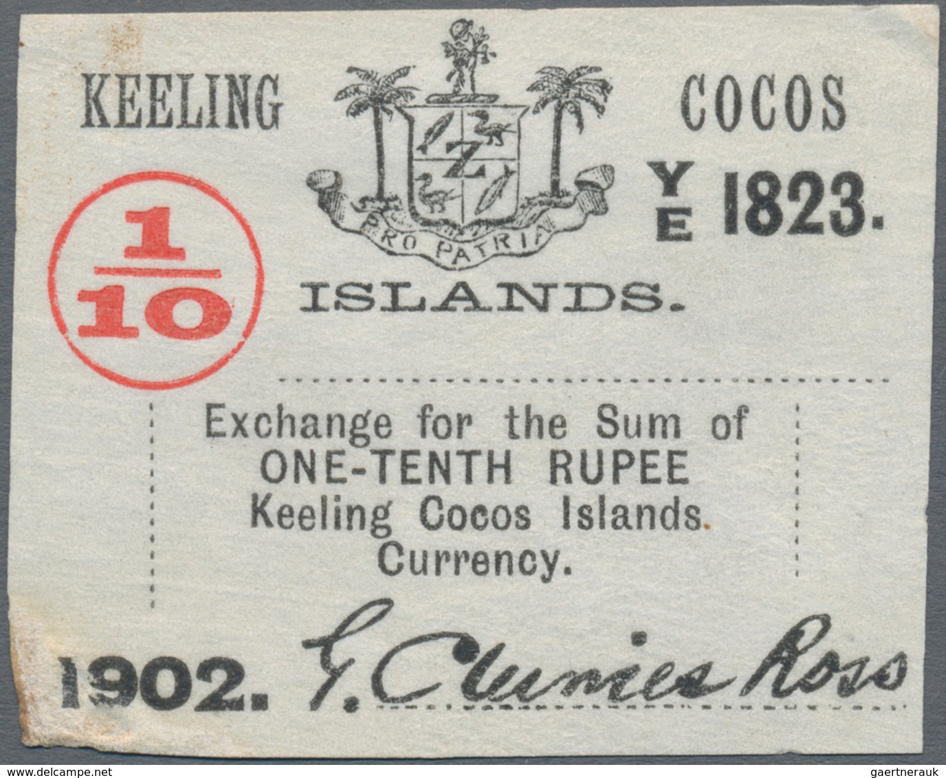 Keeling / Cocos Islands: Set Of 2 Notes Containing 1/4 & 1/10 Rupee 1902 P. S123, S124, Both Unfolde - Altri & Non Classificati