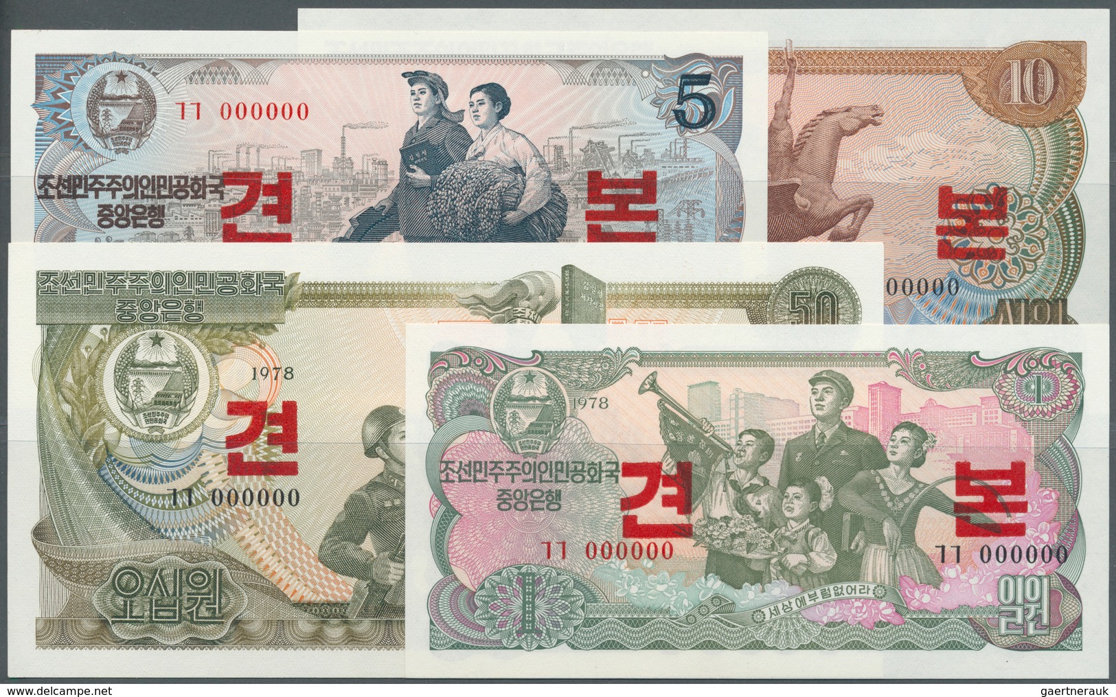 Korea: Set Of 4 Specimen Notes Containing 1, 5, 10 & 50 Won 1978 Specimen With Specimen Overprint An - Korea, Zuid