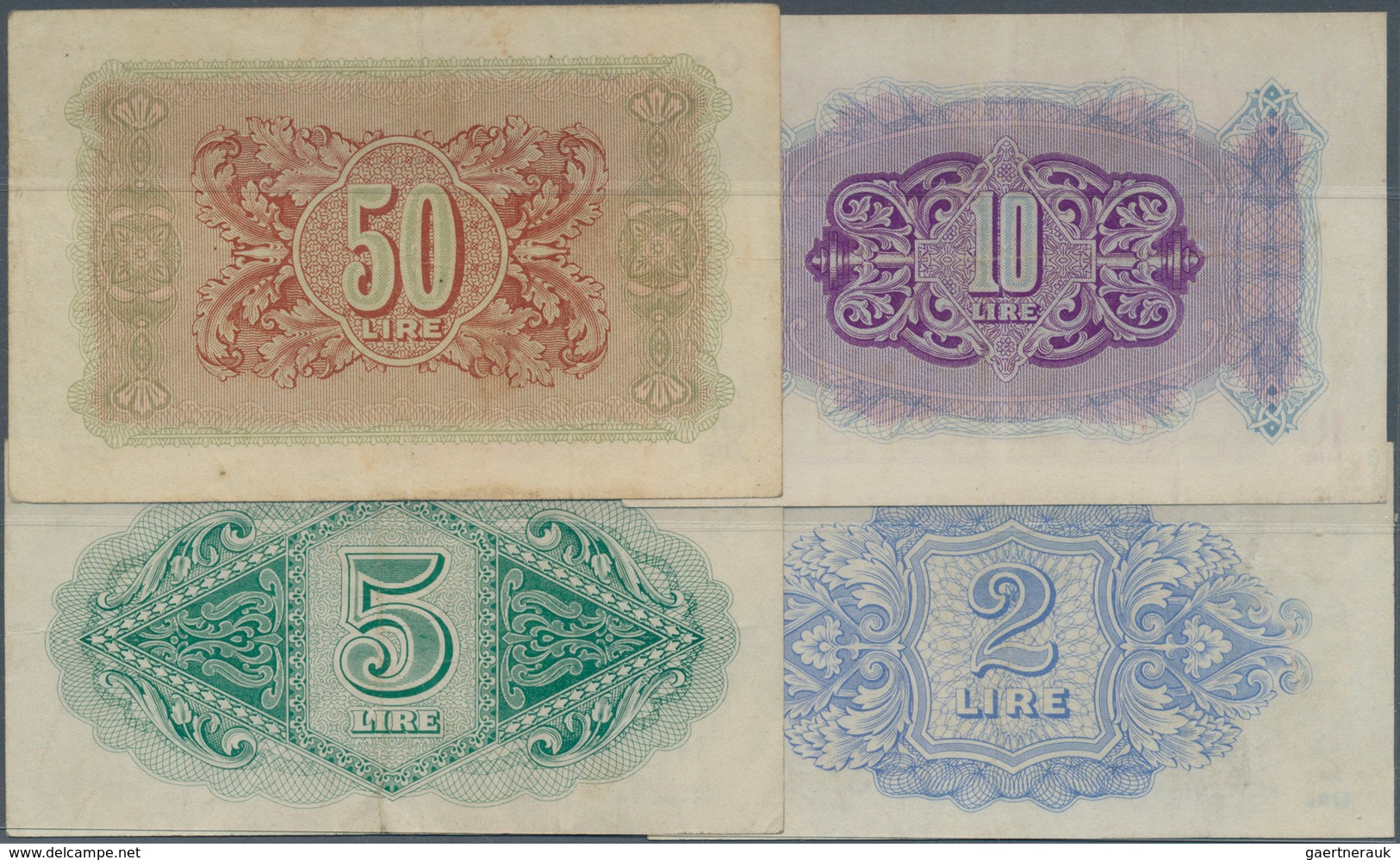 Libya / Libyen: Set Of 4 Notes MILITARY AUTHORITY OF TRIPOLITANIA Containing 2, 5, 10 And 50 Lire ND - Libia