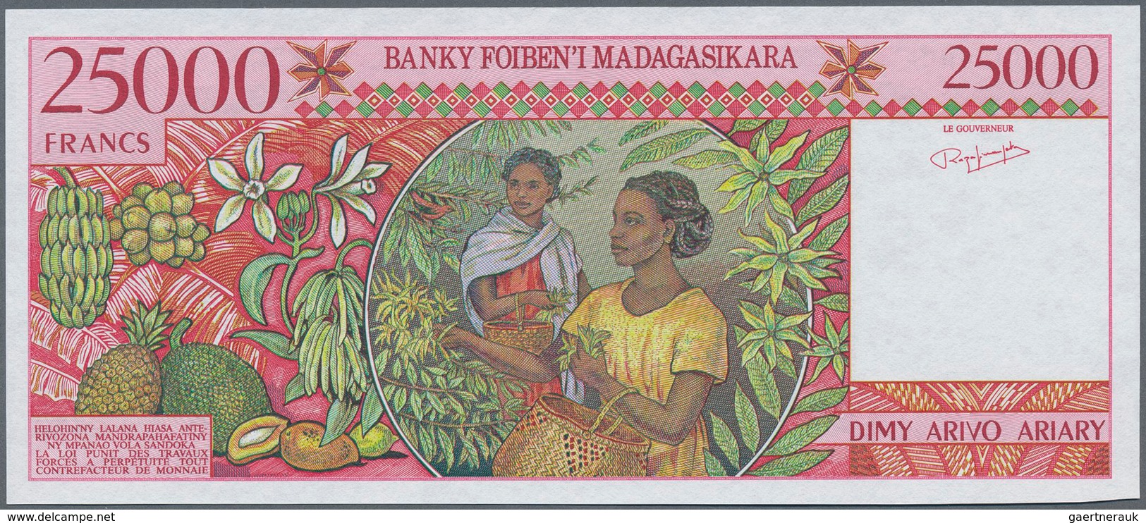 Madagascar: Set Of 2 Notes Containing 500 And 25.000 Francs ND(1994-95) Specimen P. 75s, P. 82s With - Madagascar