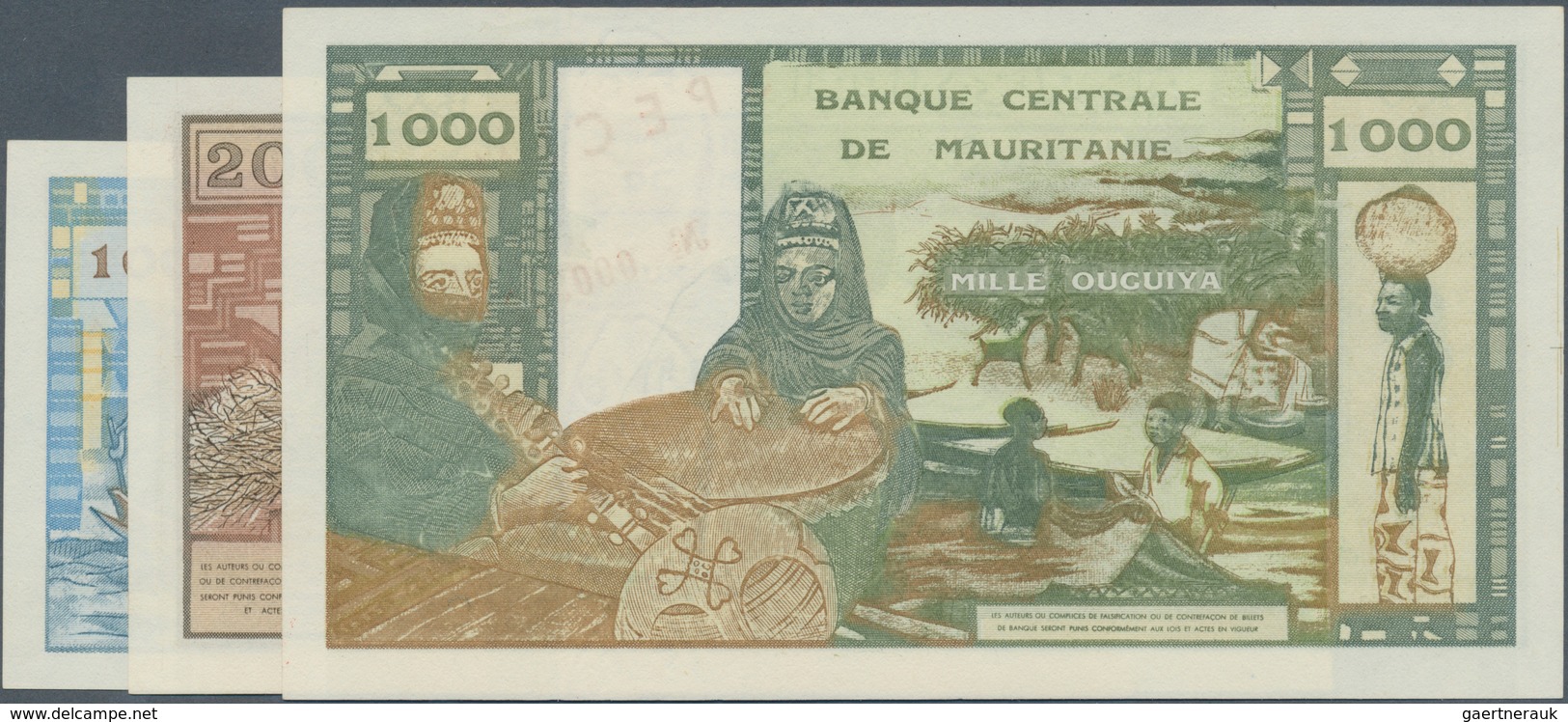 Mauritania / Mauretanien: Set 3 Specimen Notes From 100 To 1000 Ouguiya 1973 P. 1s-3s All In Conditi - Mauritania