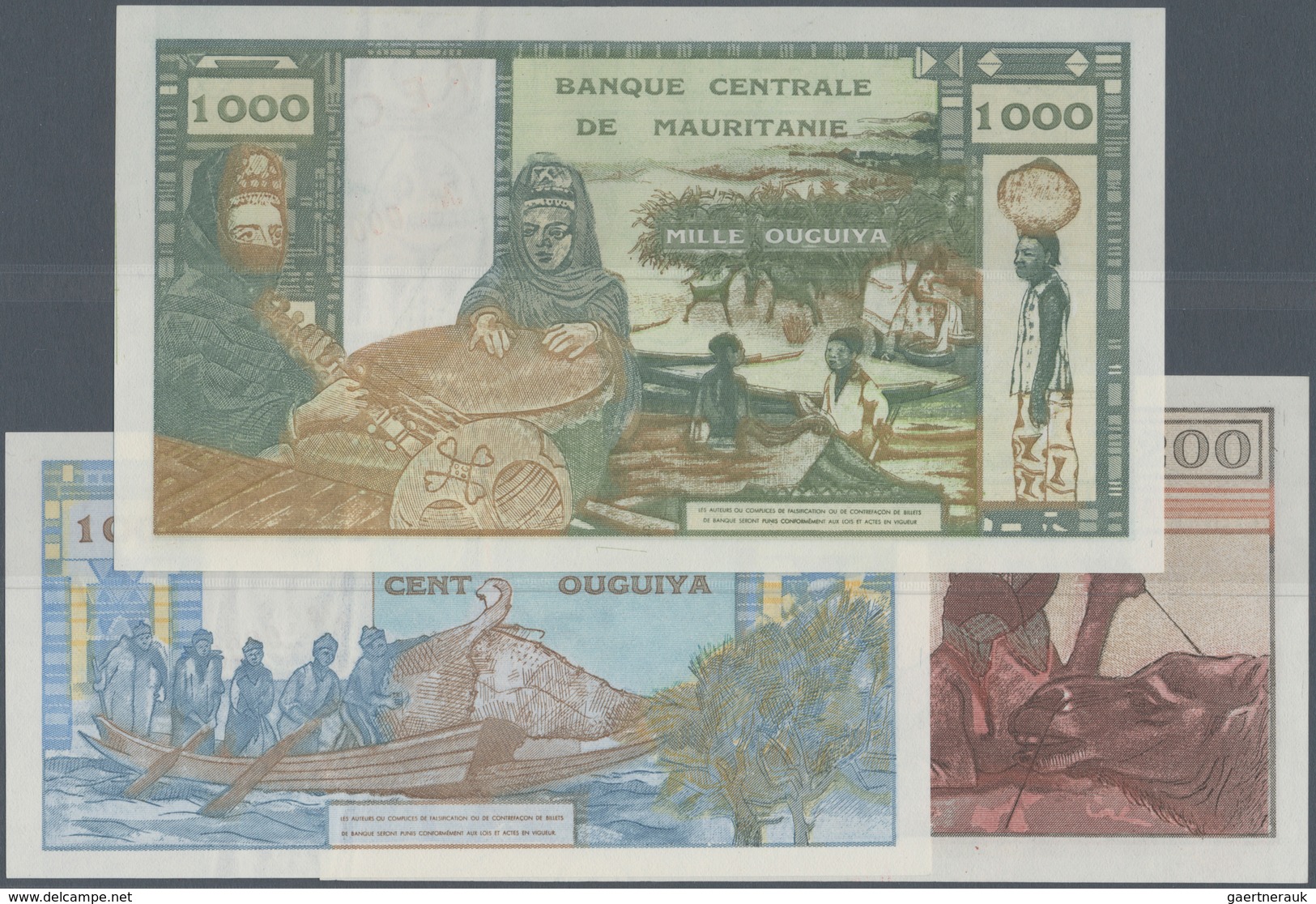 Mauritania / Mauretanien: Set Of 3 SPECIMEN Banknotes Containing 100, 200 & 1000 Ouguiya 1973 P. 1s, - Mauritania