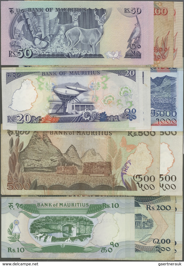 Mauritius: Set Of 15 Banknotes Containing 1x 5 Rupees ND(1985-91) P. 34 (aUNC), 3x 10 Rupees ND(1985 - Mauritius