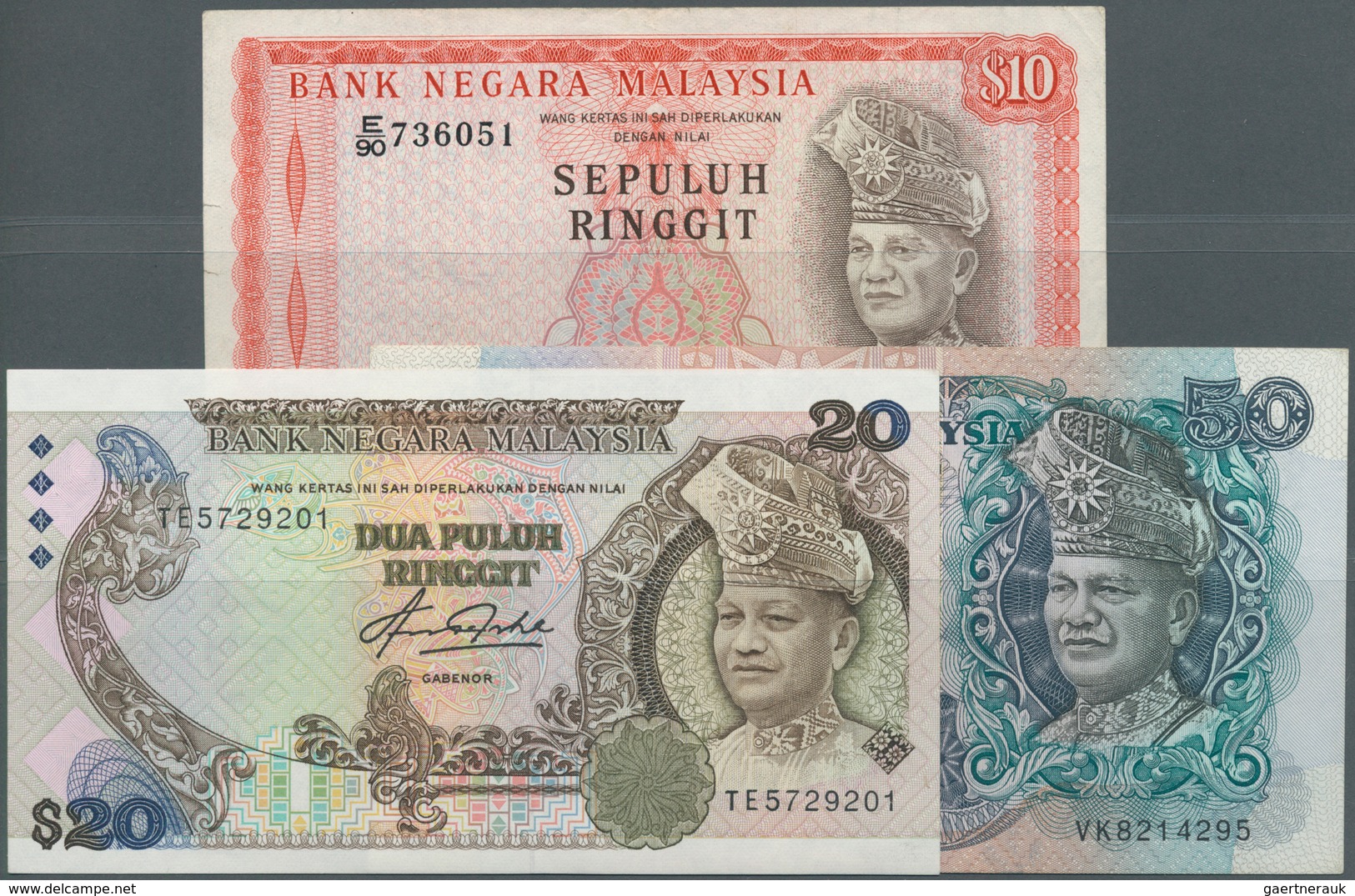 Malaysia: Set Of 3 Notes Containing 10, 20 & 50 Ringgit ND P. 9, 22, 23, 2x Pressed VF And 1x AUNC ( - Malasia