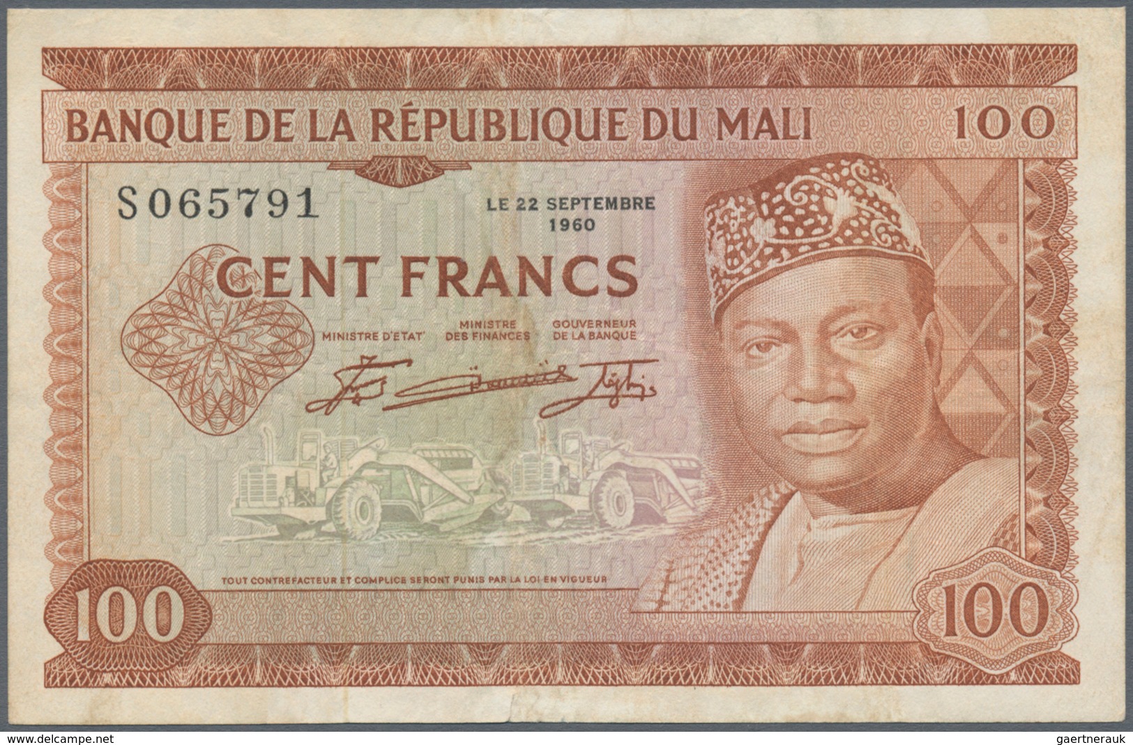 Mali: Set Of 2 Notes Containing 50 & 100 Francs 22.09.1960 P. 6, 7, The 50 Francs Used With Folds An - Mali