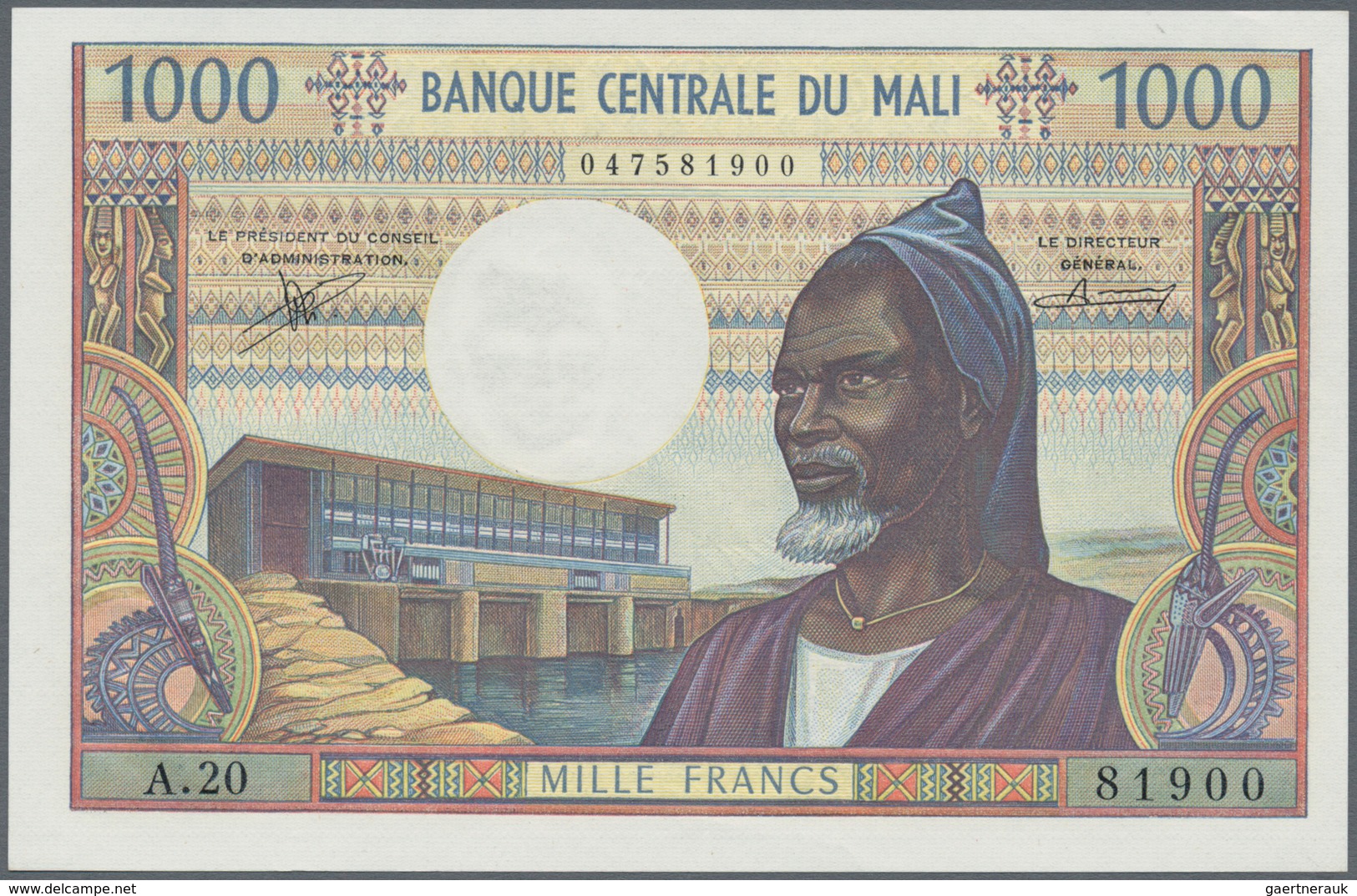 Mali: 1000 Francs ND P. 13d, Crisp Original French Banknote Paper, Original Colors, Great Embossing - Mali