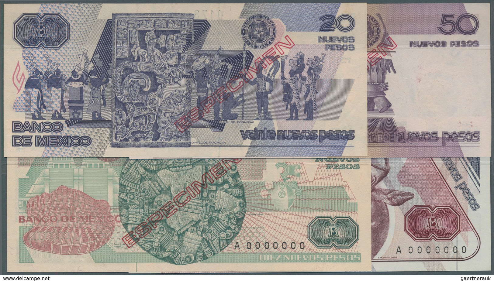 Mexico: Set Of 4 Specimen Notes Containing 20 Pesos 1992, 50 Pesos 1992, 100 Pesos 1992 And 10 Nuevo - Messico