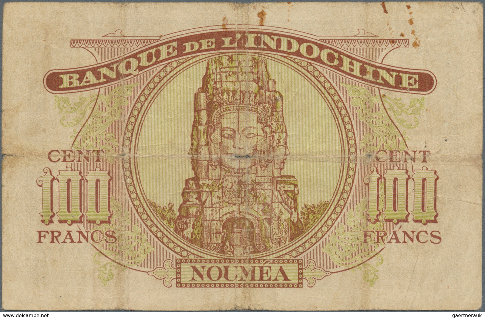 New Caledonia / Neu Kaledonien: 100 Francs 1943 P. 46a, Used With Folds And Lightly Stained Paper, C - Nouméa (New Caledonia 1873-1985)