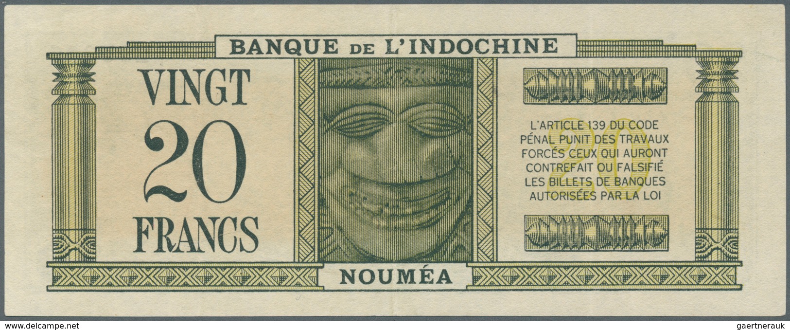 New Caledonia / Neu Kaledonien: 20 Francs ND(1944) P. 49, Light Center Fold And One Very Very Light - Nouméa (Neukaledonien 1873-1985)