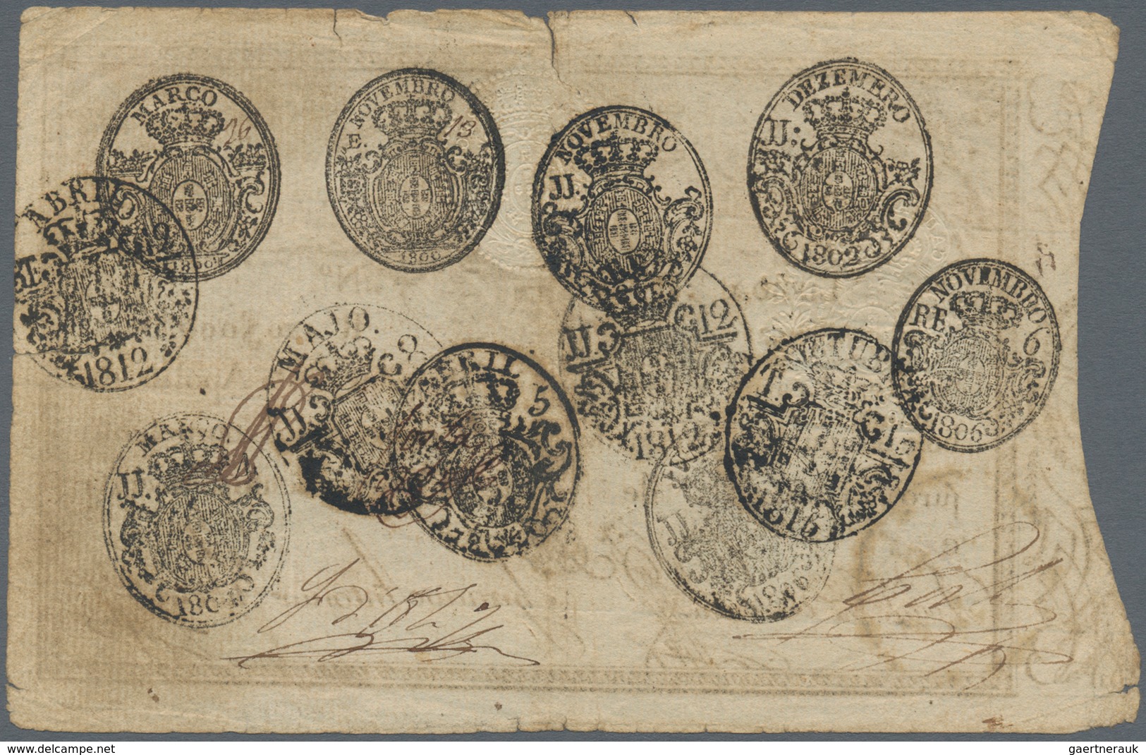 Portugal: 20.000 Reis 1798 P. 6, Used With Folds And Several Border Tears, No Repairs, Still Strong - Portugal