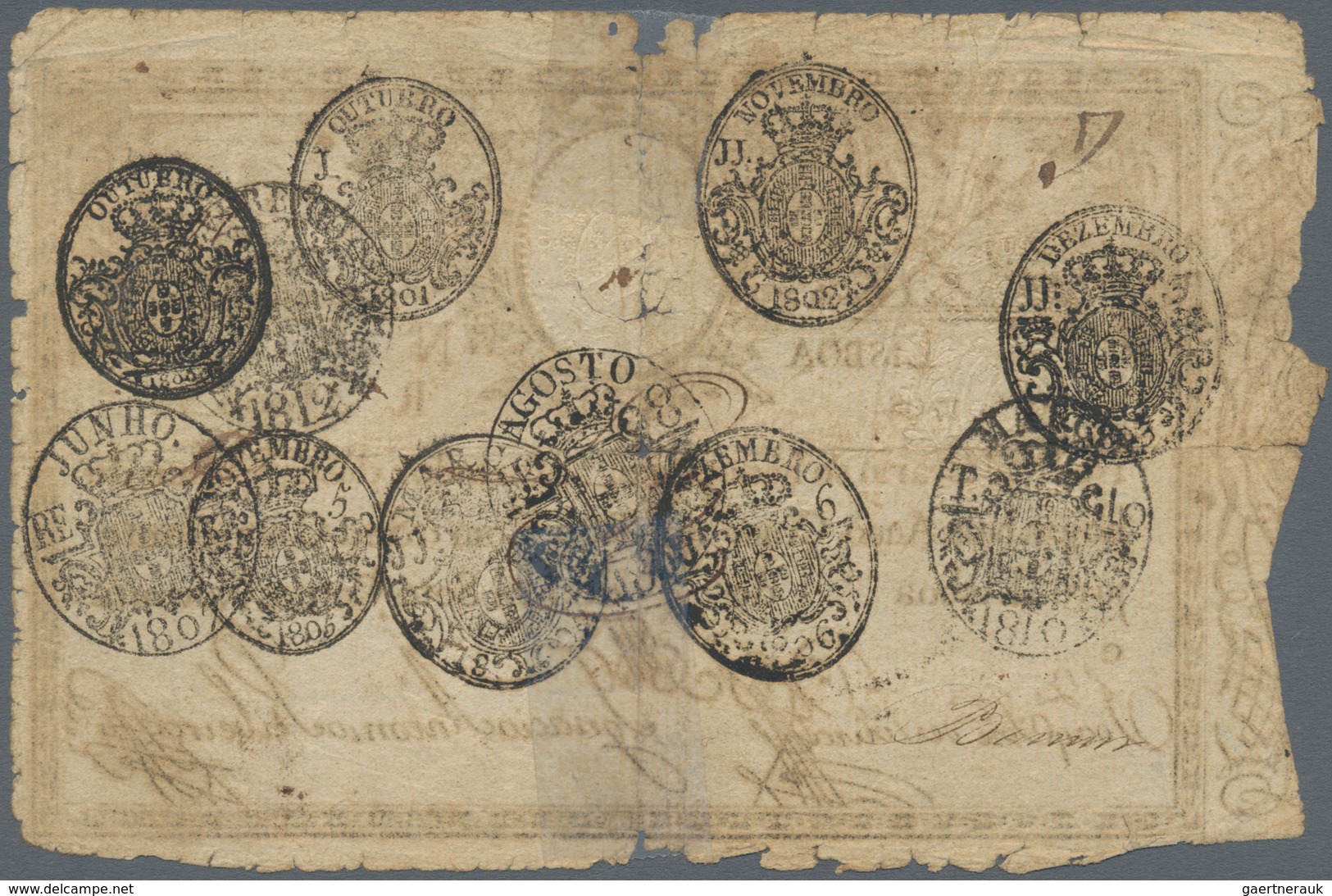Portugal: 5000 Reis 1799 P. 10, A Bit Stronger Used With Folds And Border Wear, Minor Border Tears, - Portogallo