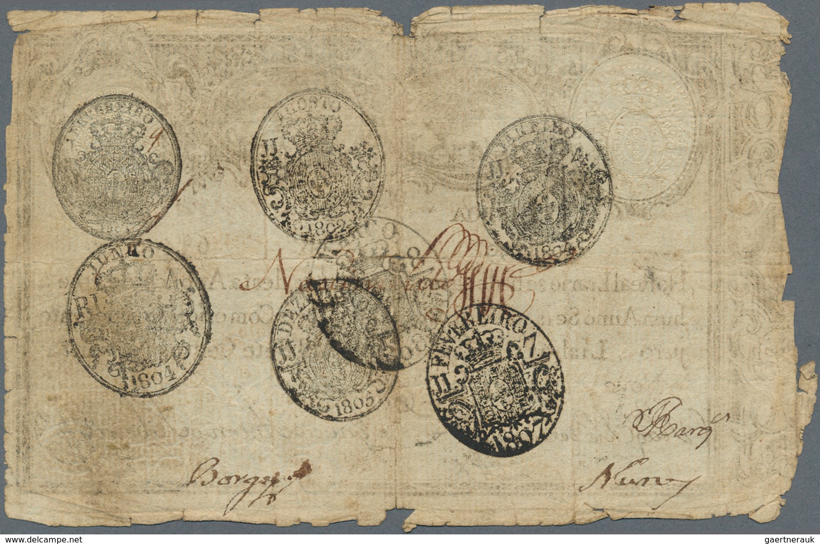 Portugal: 6400 Reis 1799 P. 12, Stronger Used With Strong Horizontal And Vertical Folds, Border Tear - Portogallo