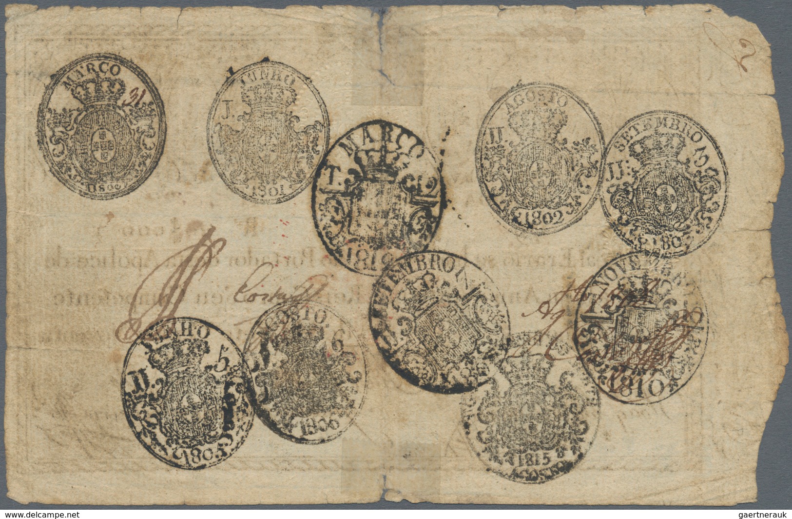 Portugal: 20.000 Reis 1799 P. 46, Revalidation Issue "Miguel", A Bit Stronger Used With Strong Cente - Portugal