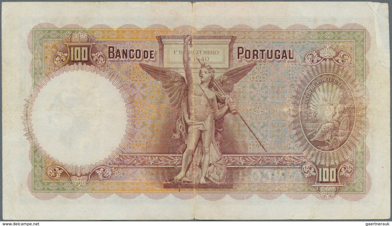 Portugal: 100 Escudos Ouro 13.03.1941 P. 150, S/N ALF04447, Used With Stronger Center Fold Causing S - Portugal