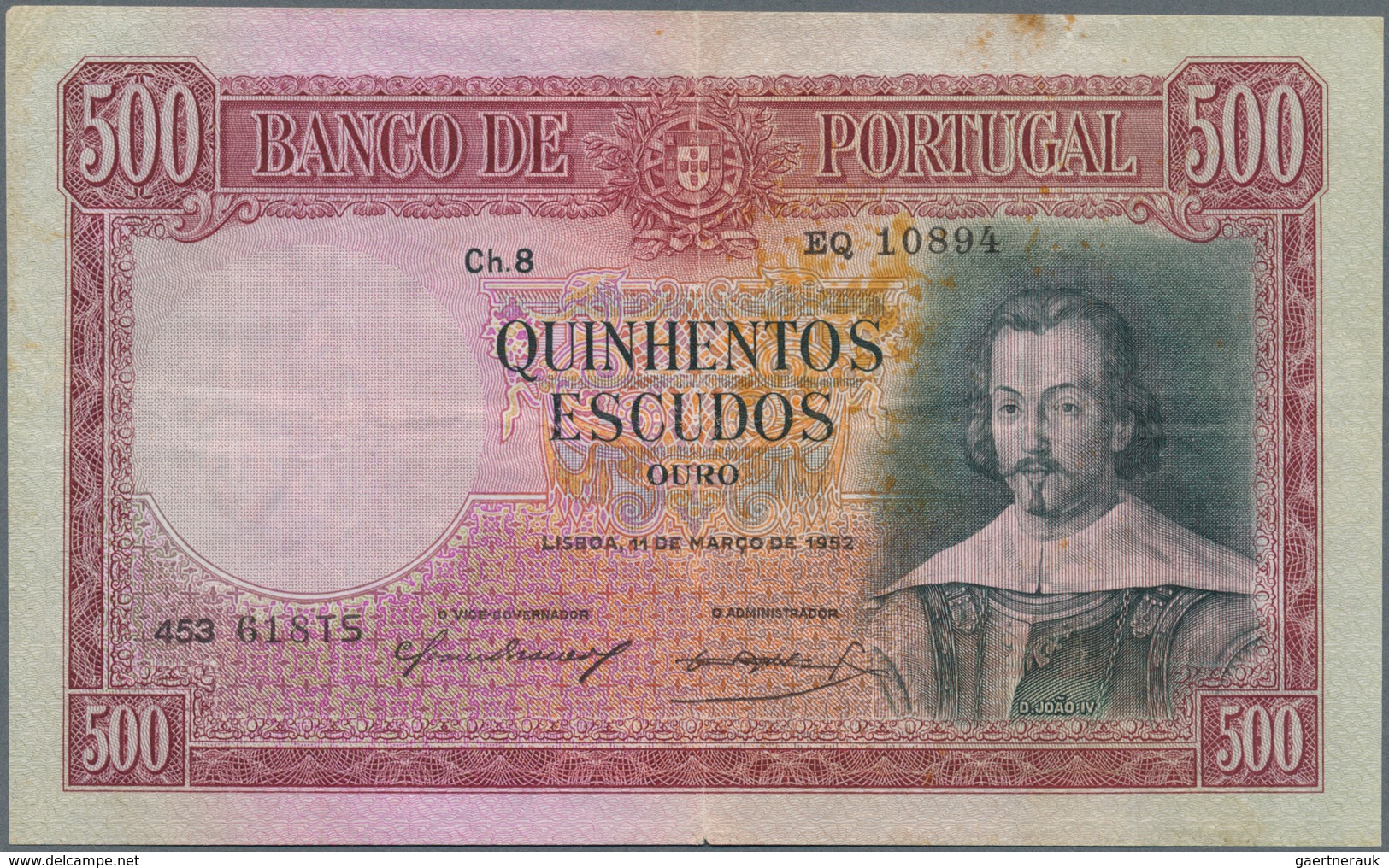 Portugal: Set Of 2 Notes Containing 500 Escudos 29.09.1942 P. 155 And 500 Escuods 11.03.1952 P. 158, - Portugal