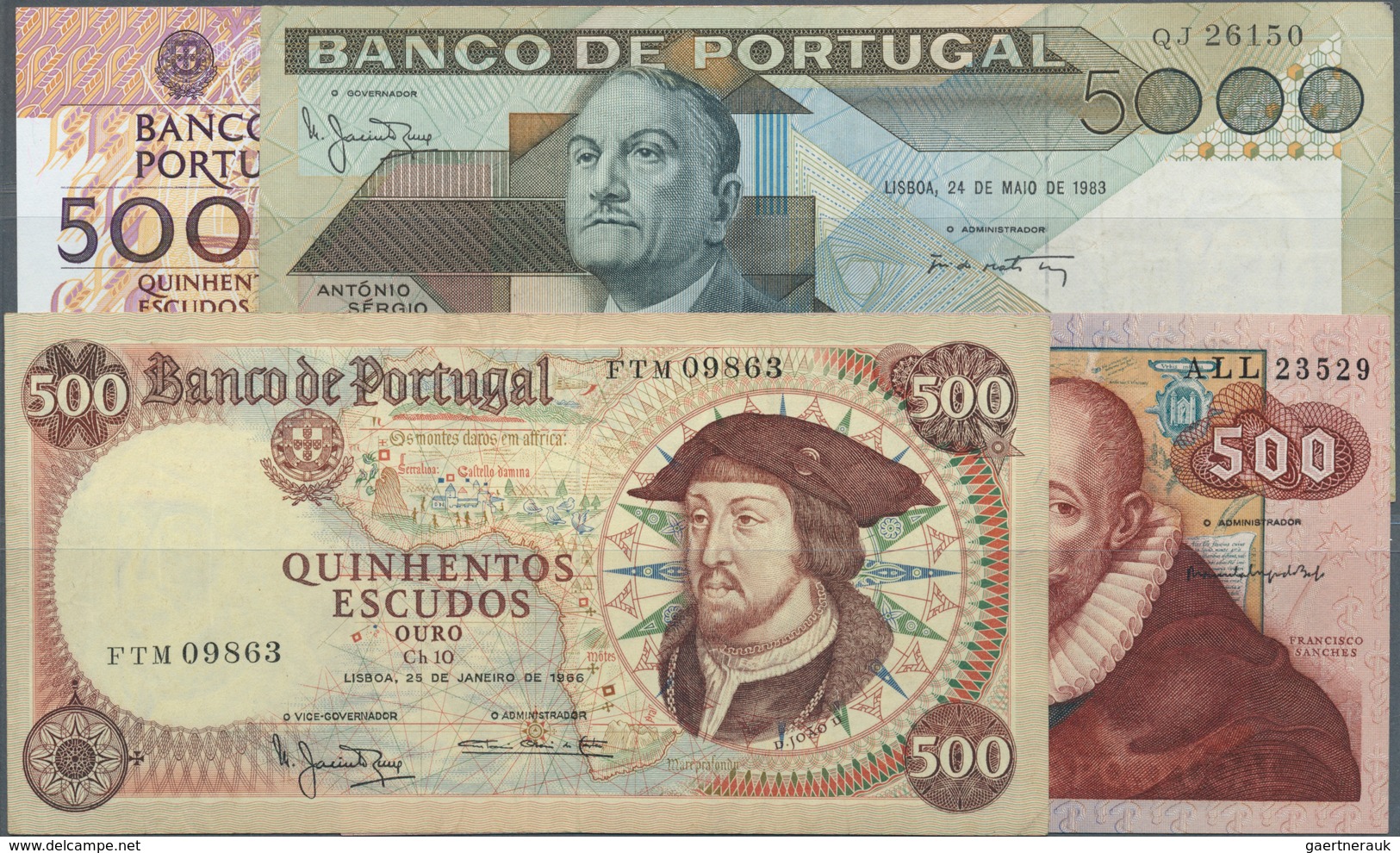 Portugal: Set Of 9 Notes Containing 50 Escudos 1964 P. 168 (XF), 2x 500 Escudos 1966 P. 170 (pressed - Portugal