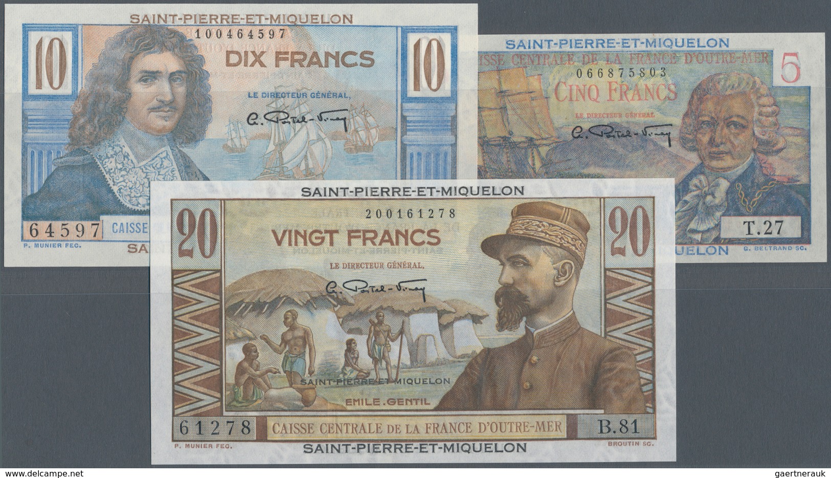 Saint Pierre & Miquelon: Set Of 3 Notes Containing 5, 10 & 20 Francs ND(1947) P. 22, 23, 24, All In - Sonstige – Amerika