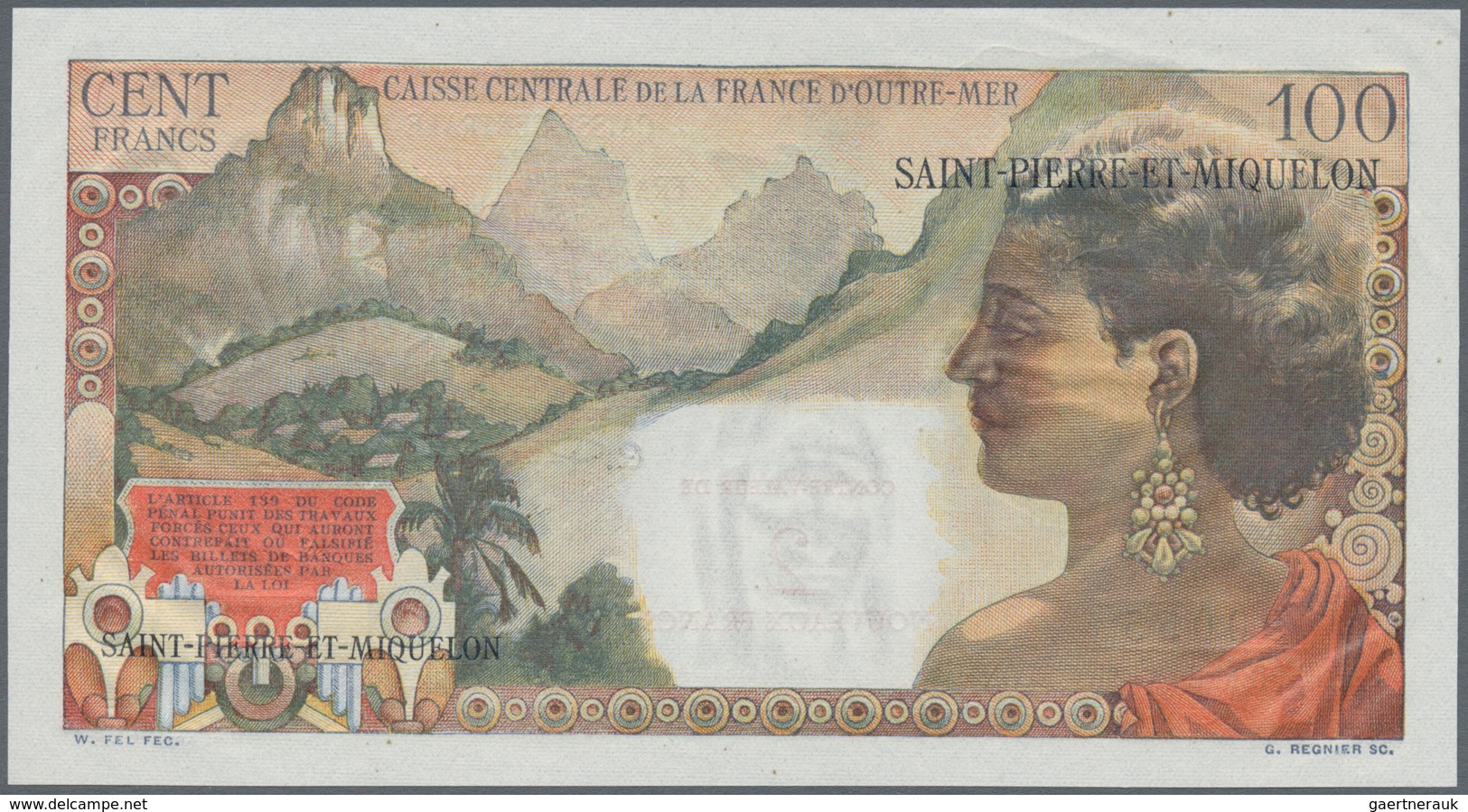 Saint Pierre & Miquelon: 2 Nouveaux Francs ND(1961) P. 32 Black Overprint On 100 Francs ND(1950-60) - Sonstige – Amerika