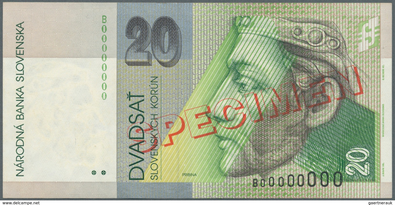 Slovakia / Slovakei: Set Of 2 Specimen Notes Containing 20 And 1000 Korun 1995 P. 20s, 24s, First In - Eslovaquia