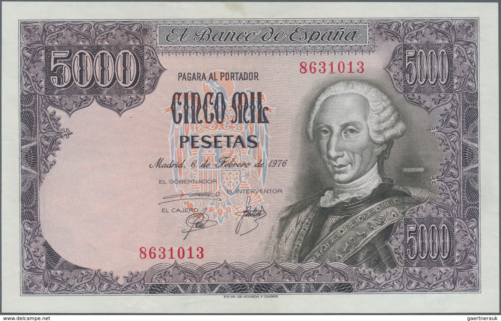 Spain / Spanien: 5000 Pesetas 1976 P. 155, Only A Few Light Dints In Paper, Never Folded, Crisp Orig - Autres & Non Classés