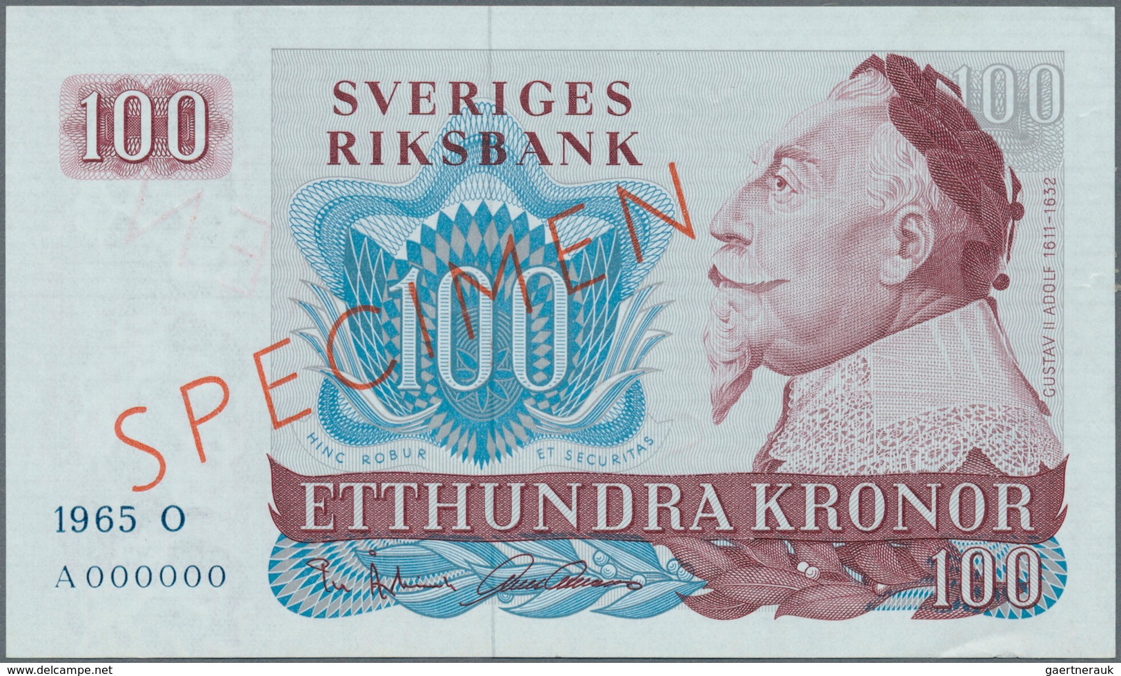 Sweden / Schweden: 100 Kronor 195 SPECIMEN, P.54s With A Few Light Bends At Right Border, Condition: - Suède