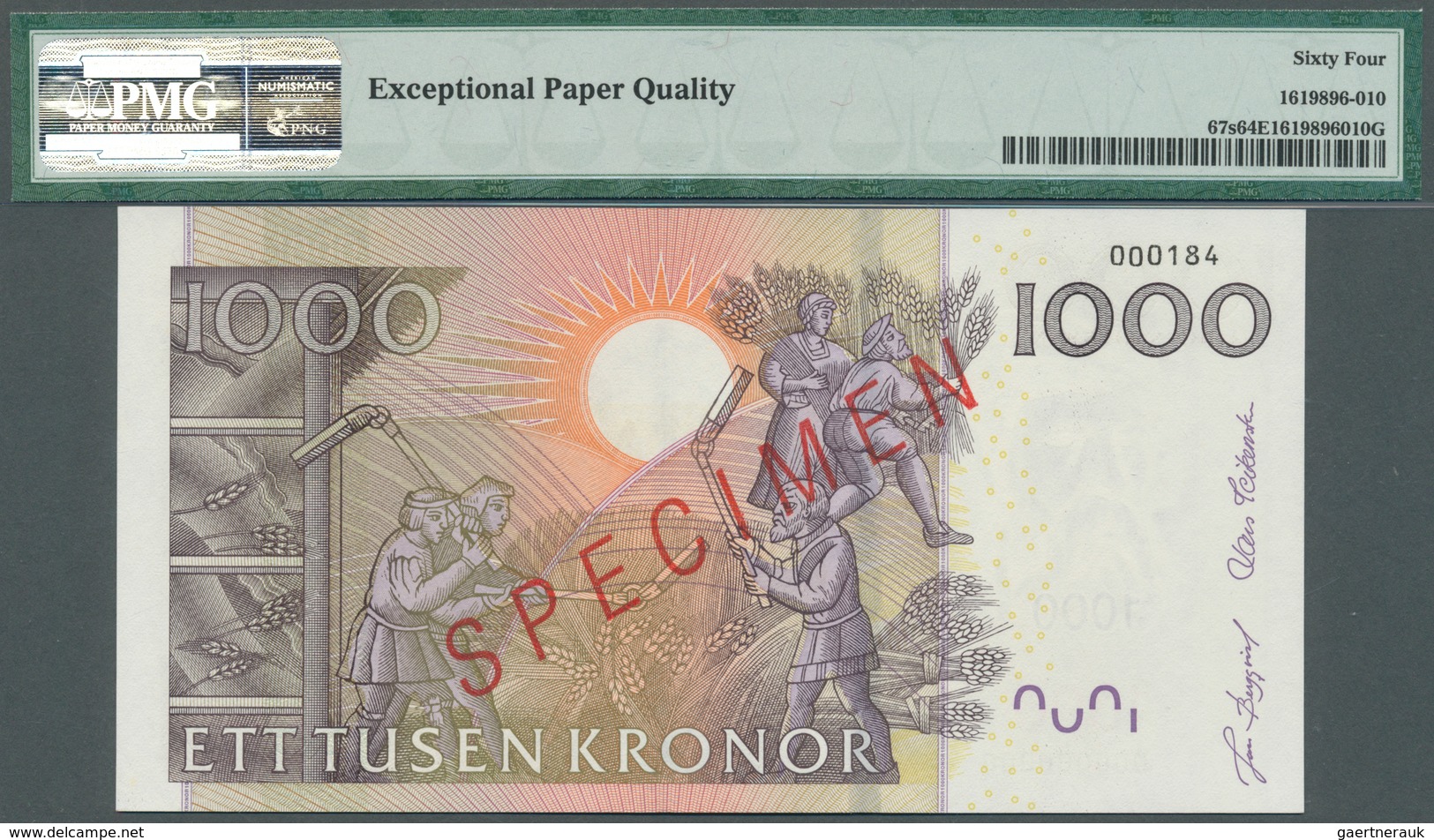 Sweden / Schweden: 1000 Kronor ND(2005) SPECIMEN, P.67s In Almost Perfect Condition, PMG Graded 64 C - Suecia