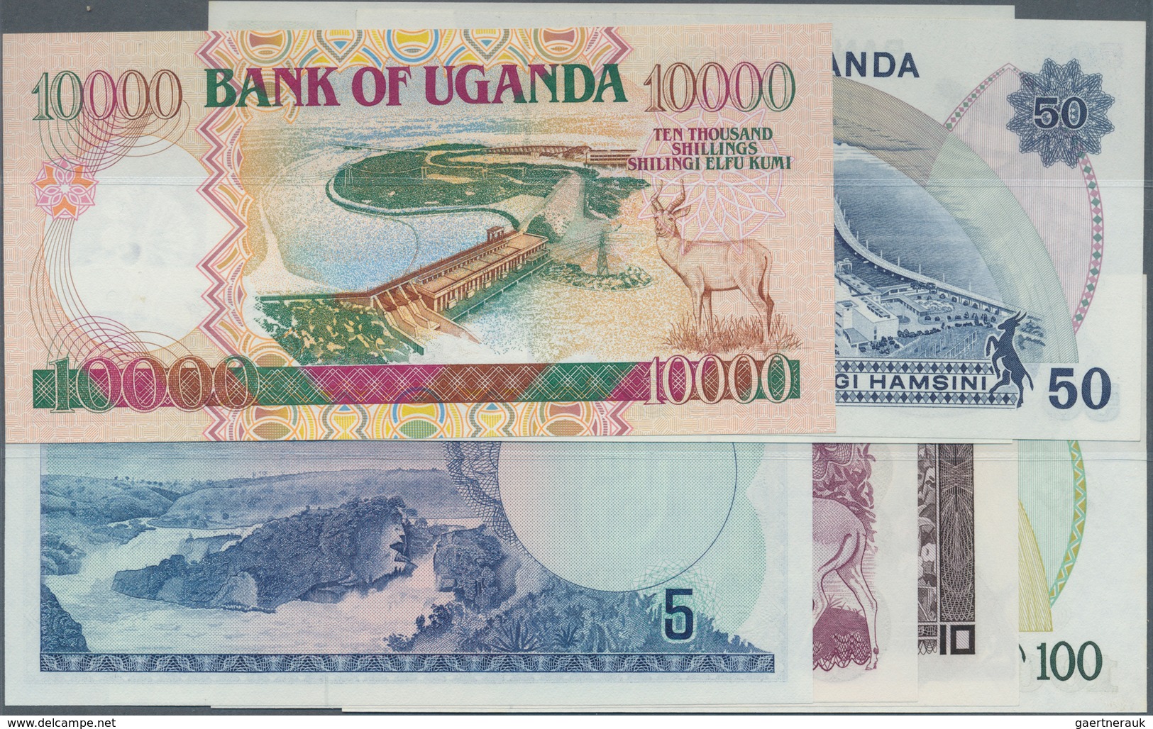 Uganda: Set Of 11 Different Banknotes Containing 5 Shillings ND P. 1 (UNC), 10 Shillings ND P. 2 (UN - Uganda