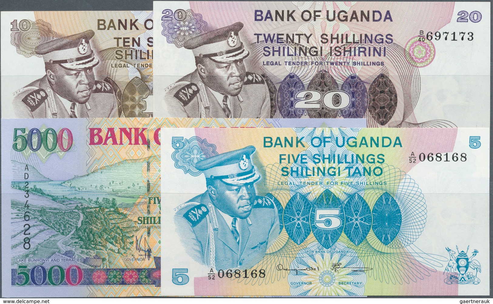 Uganda: Set Of 11 Different Banknotes Containing 5 Shillings ND P. 1 (UNC), 10 Shillings ND P. 2 (UN - Uganda