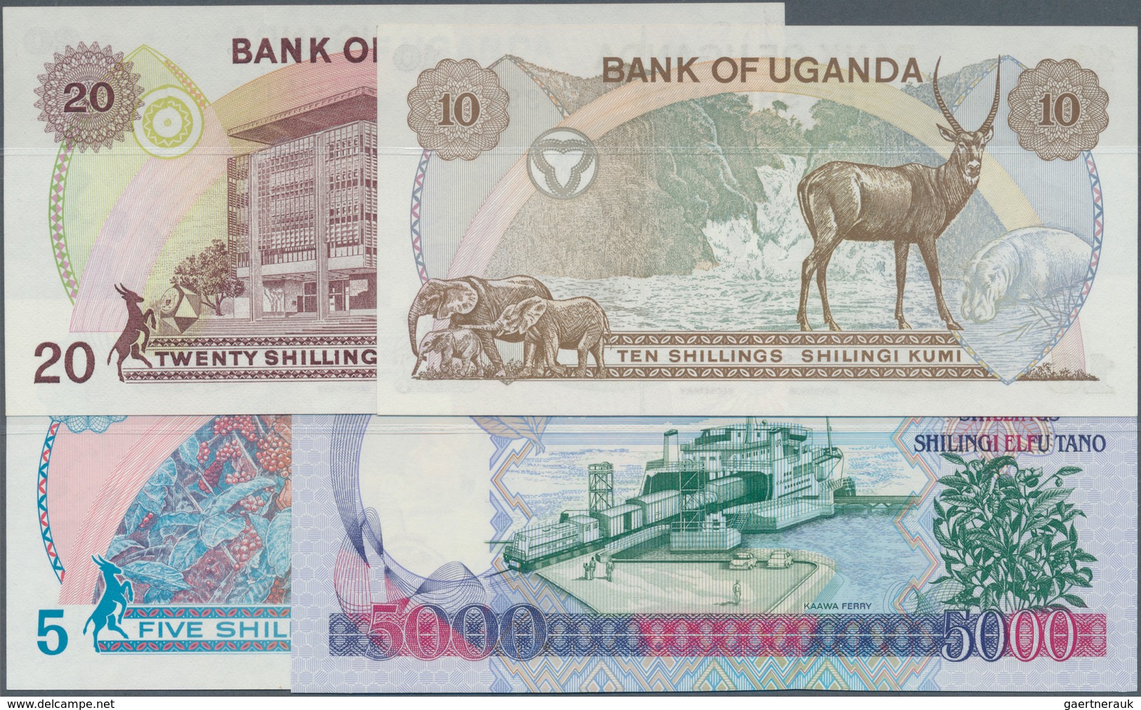 Uganda: Set Of 11 Different Banknotes Containing 5 Shillings ND P. 1 (UNC), 10 Shillings ND P. 2 (UN - Uganda