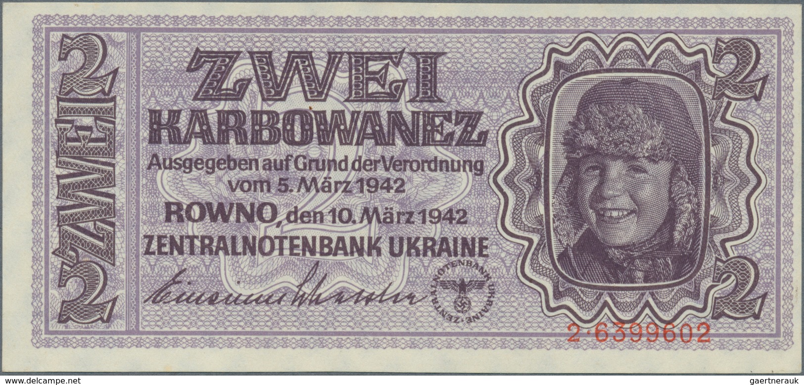 Ukraina / Ukraine: 2 Karbowanez German Occupation WW II 1942, P.50, Extremely Rare Banknote In Perfe - Ucraina
