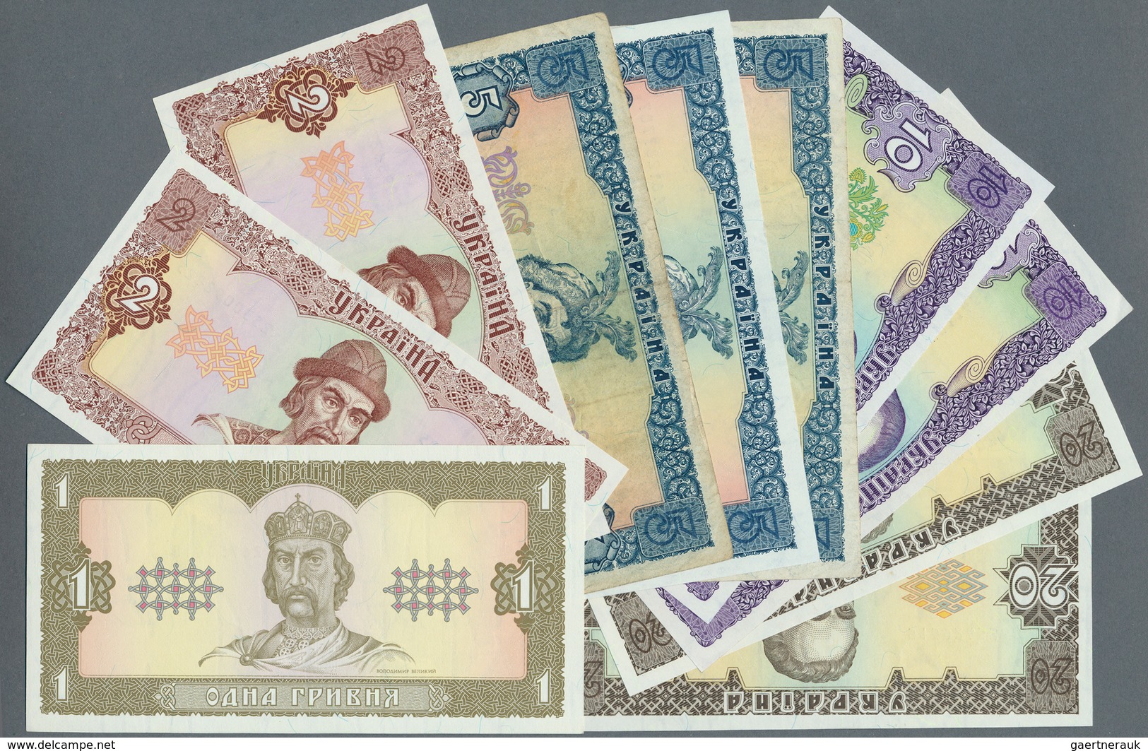Ukraina / Ukraine: Set With 10 Banknotes Of The 1992 Issue With 1, 2 X 2, 3 X 5, 2 X 10 And 2 X 20 H - Ucrania