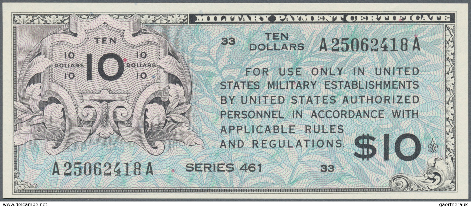 United States Of America: 10 Dollars MPC Series 461 ND(1946-47), P.M7 In UNC Condition - Autres & Non Classés