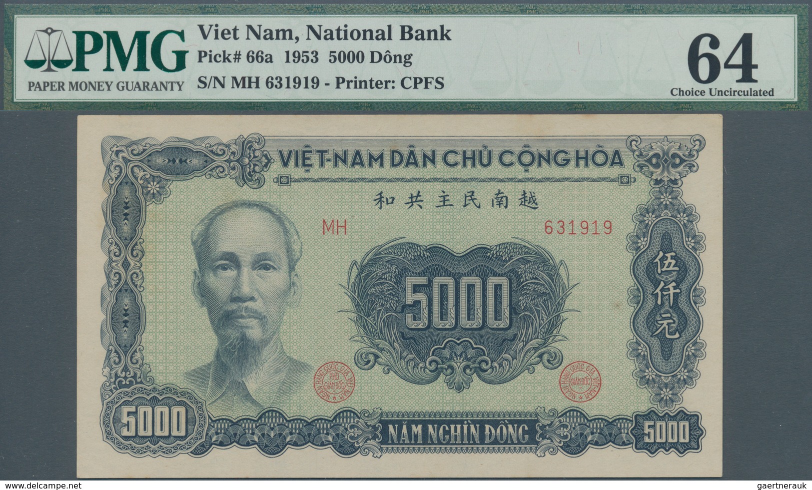 Vietnam: 5000 Dong 1953 P. 66a In Condition: PMG Graded 64 Choice UNC. - Vietnam