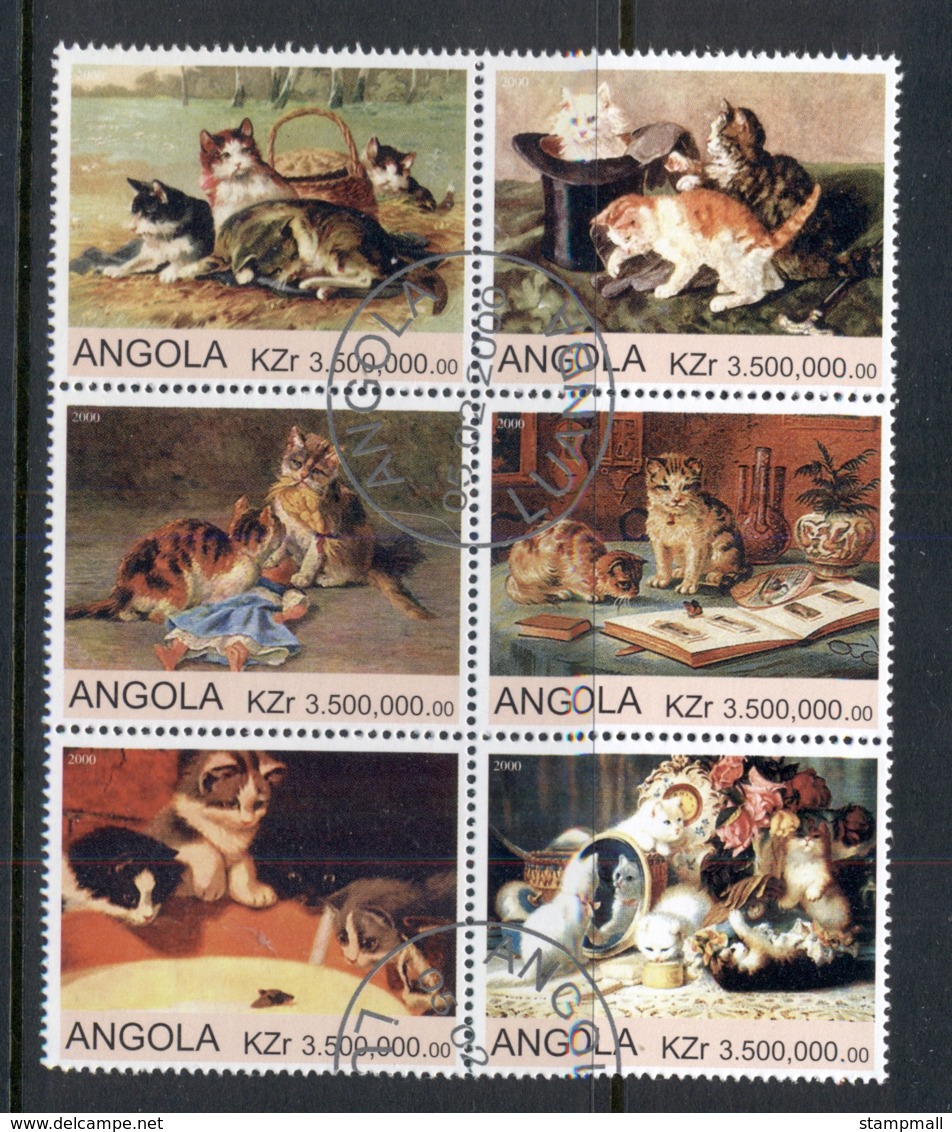 Angola 2000 Cat Paintings Blk6 (rebel Issue) CTO - Angola