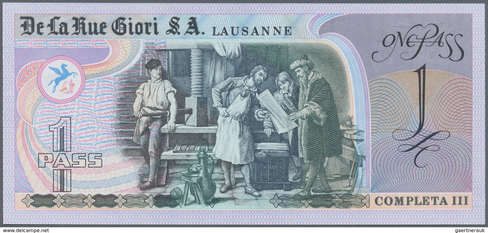 Testbanknoten: Test Note De La Rue Giori S.A. (Switzerland), "1 Pass" Printed On COMPLETA III Printi - Specimen